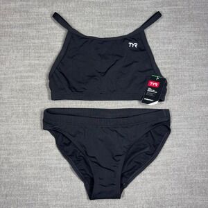 TYR Durafast D-Fit WOB Black Two Piece Bikini Set Swimsuit Womens Size M 8 NWT